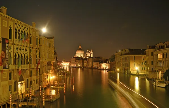 The sky, night, lights, home, Italy, Venice, Cathedral, channel