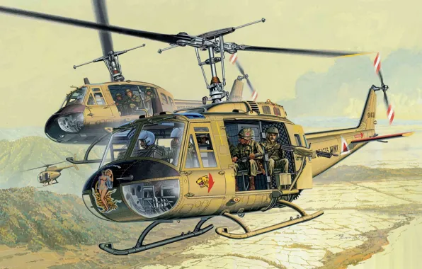 Picture helicopter, American, multipurpose, Bell, UH-1, Bell, Iroquois, Mohawk
