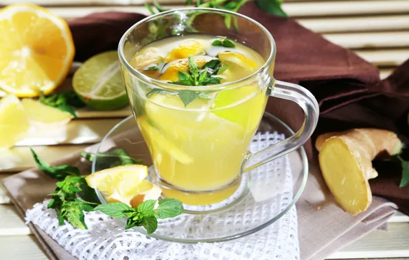Lemon, Drink, Tea, Mint
