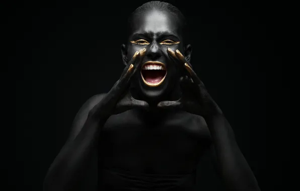 Picture golden, black, female, Fashion, make-up, teeth