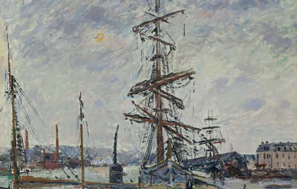 Ship, picture, mast, Gustave Loiseau, Gustave Loiseau, Ships in Port