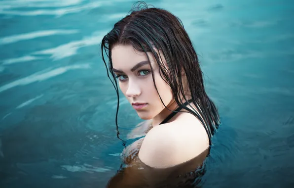 Girl, Model, Water, Long Black Hair