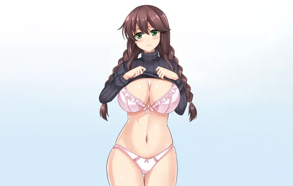 Picture girl, sexy, lingerie, bra, cleavage, panties, green eyes, long hair