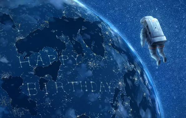 Picture stars, lights, earth, planet, astronaut, art, tek, Gone