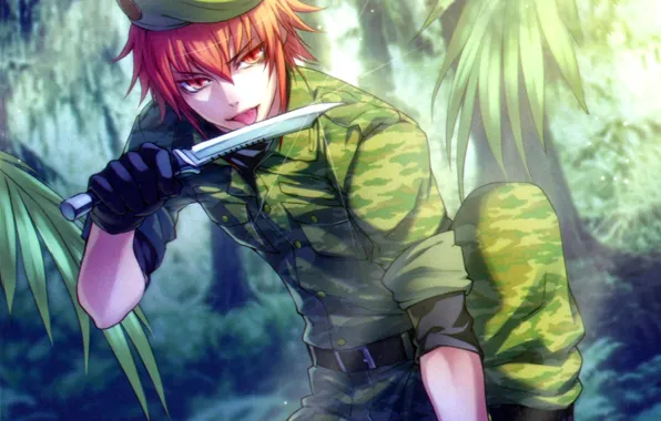 Picture language, red, knife, form, camouflage, art, wand of fortune, visual novel