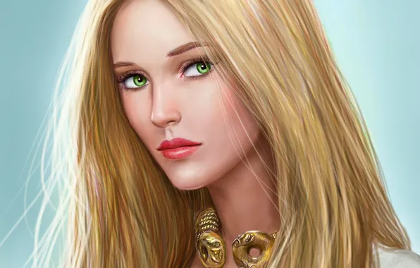 Picture girl, face, art, decoration, green eyes