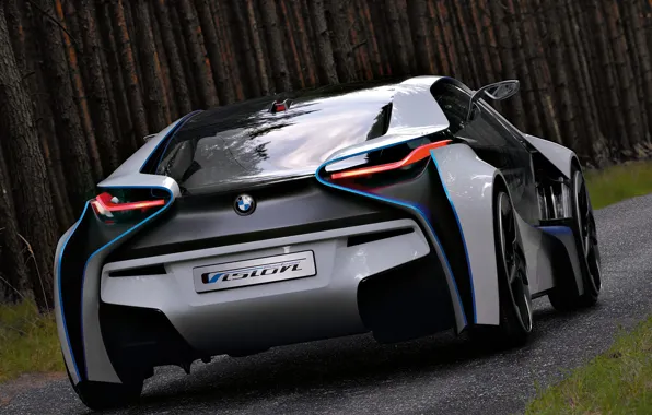 Machine, Concept, trees, BMW, the concept, Vision, rear view, EfficientDynamics