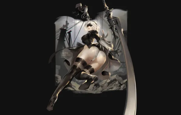Girl, sword, art, Nier Automata, by claparo