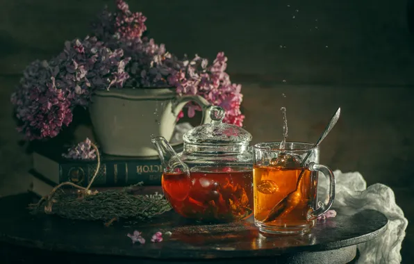 Squirt, glass, tea, lilac, teapot