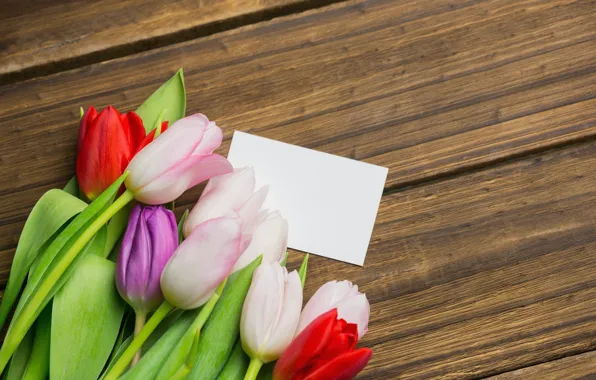 Flowers, bouquet, colorful, tulips, red, white, wood, flowers