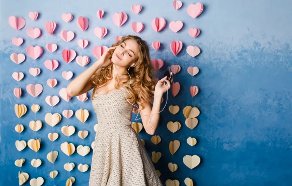 Chest, girl, pose, smile, music, holiday, heart, heart