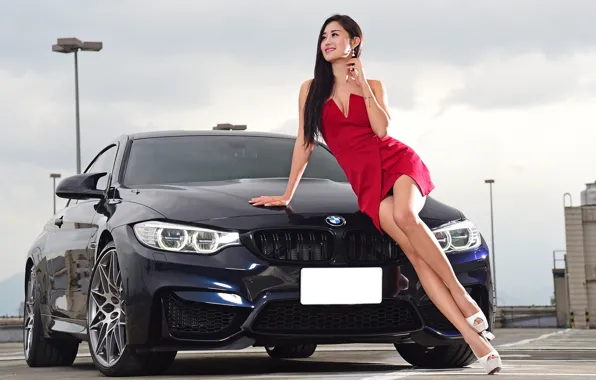 Picture auto, look, smile, Girls, BMW, beautiful girl, Stella, beautiful dress