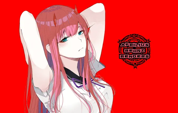 Girl, horns, red background, 002, Darling In The Frankxx, Cute in France