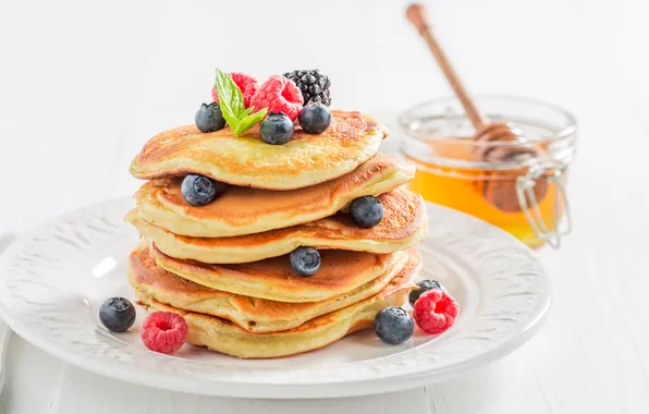Picture berries, honey, pancakes, Shaiith