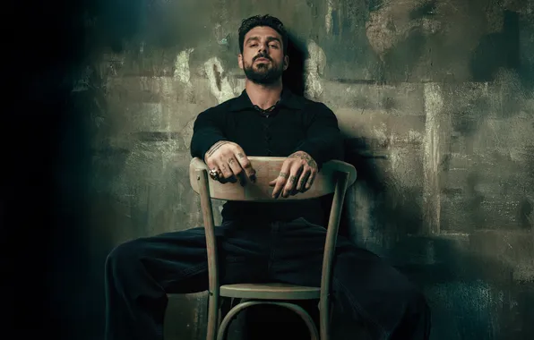 Look, pose, wall, portrait, hands, actor, sitting, tattoo