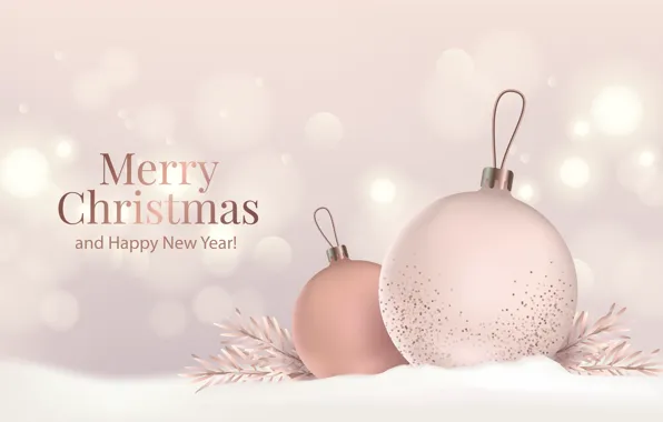 Balls, snow, balls, Christmas, New year, pink background