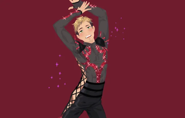 Guy, red background, skater, Yuri on the ice, Yuri On Ice