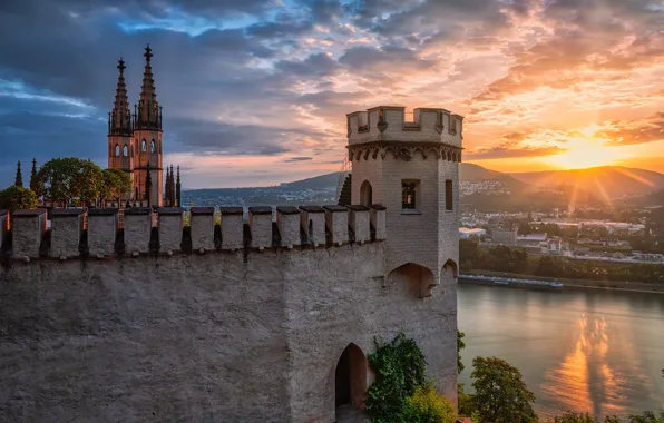 River, castle, Germany, Rhine, Stolzenfels