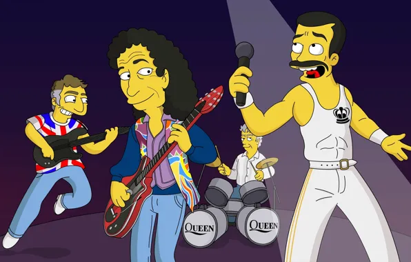 Picture group, the simpsons, Queen, Freddie Mercury, The Simpsons, Freddie Mercury