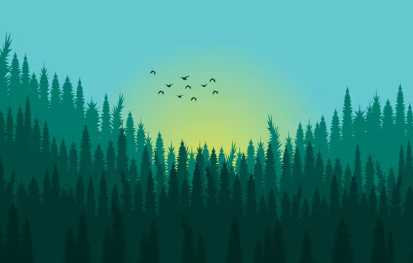 Green, forest, vector art, sky clear