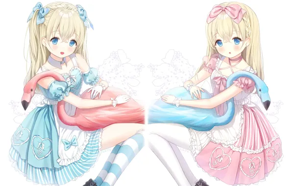 Girls, Flamingo, alice in wonderland, Alice