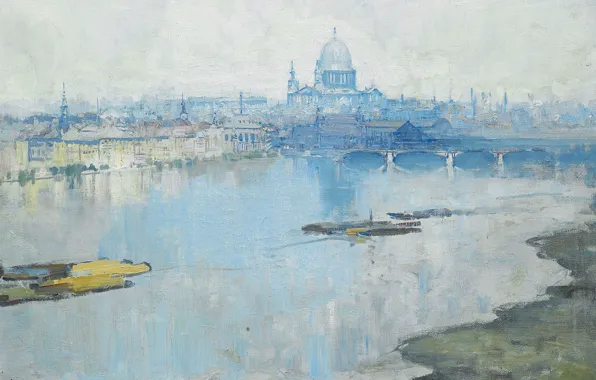 Bridge, London, picture, Thames, the urban landscape, Arthur Streeton, Arthur Streeton, St. Paul's Cathedral and …