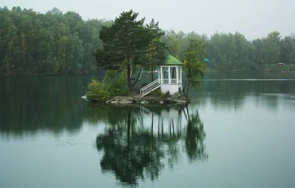 Picture FOREST, WATER, POND, LAKE, ISLAND, GAZEBO