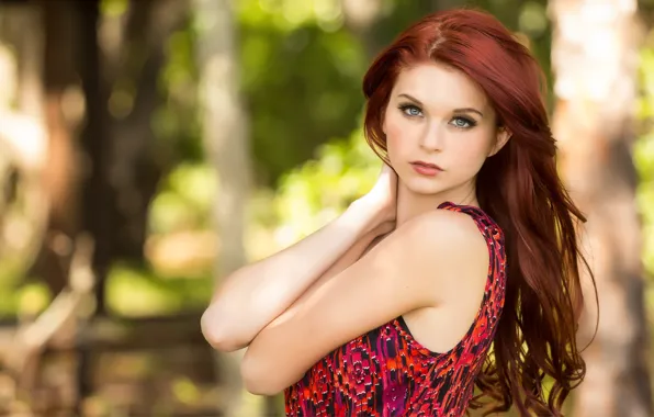 Look, girl, nature, dress, red