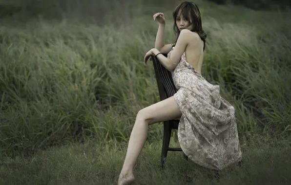 Girl, pose, chair