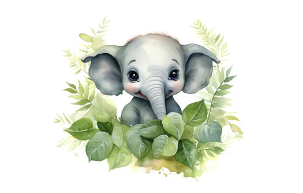 Elephant, white background, painting, elephant, AI art, neural network