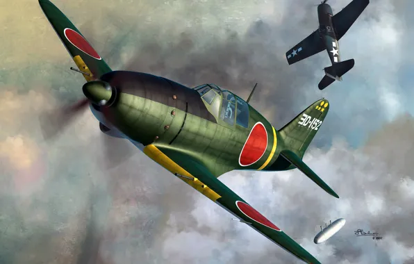 Fighter-interceptor, Hellcat, Raiden, carrier-based fighter, F6F-5, external fuel tank, J2M3