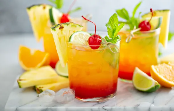 Cocktail, lime, drink, pineapple, mint