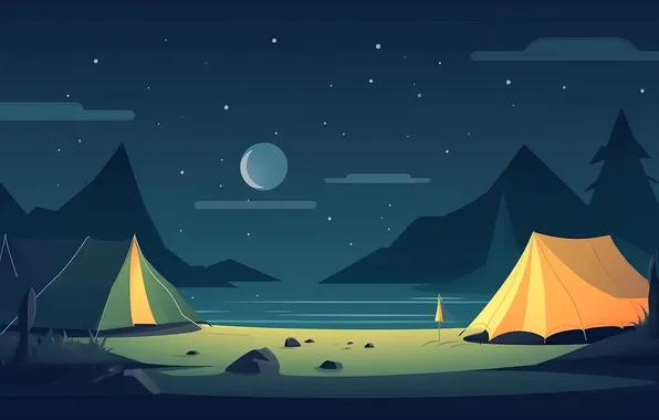 Sea, the sky, landscape, night, rocks, the moon, shore, stars