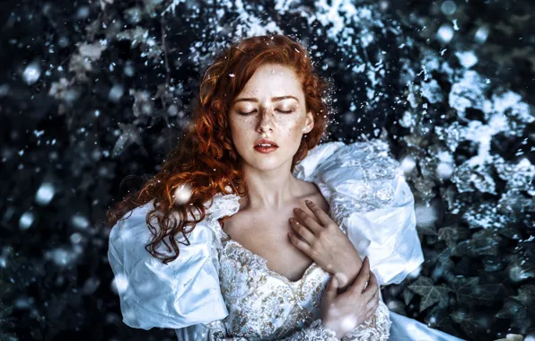 Girl, mood, hands, dress, freckles, red, redhead, Valentina Rubilar