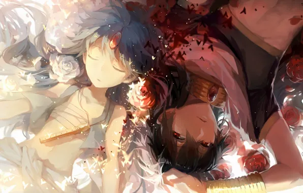 Flowers, roses, anime, art, guys, aladdin, judal, rella