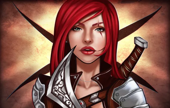 Look, girl, weapons, the game, art, League of Legends, Katarina
