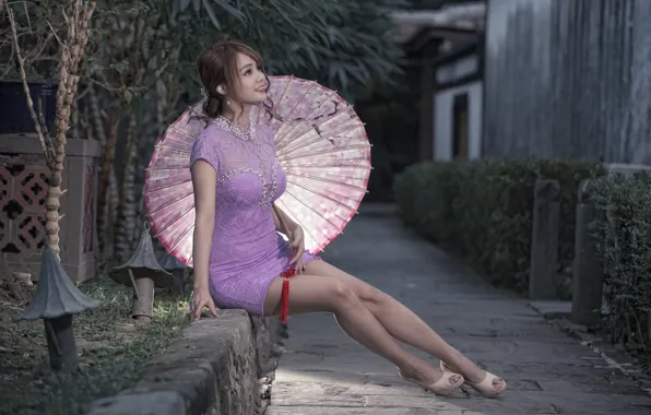 Girl, umbrella, Asian