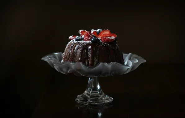 Download wallpaper 3415x3415 cake, dessert, strawberry, spoon, dark ipad  pro 12.9