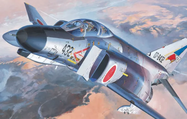 War, art, painting, aviation, F-4EJ Phantom II