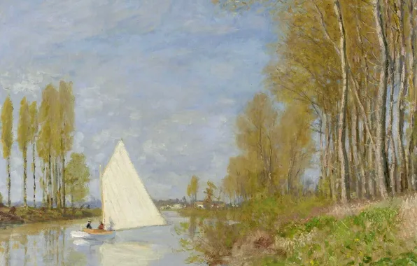 Landscape, picture, Claude Monet, Claude Monet, A small Boat in the Bayou of the Seine …