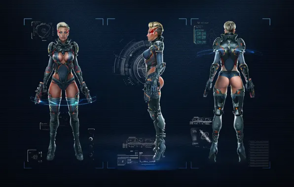 Gun, Blonde, Tattoo, Figure, Blue eyes, Total Domination, Plarium, The rules of war