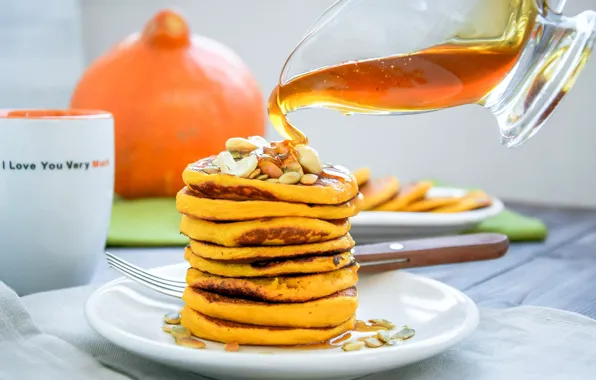 Honey, pancakes, pumpkin