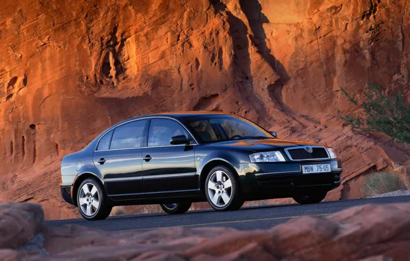 Picture rock, black, sedan, Skoda, 2001, Skoda, four-door, Superb