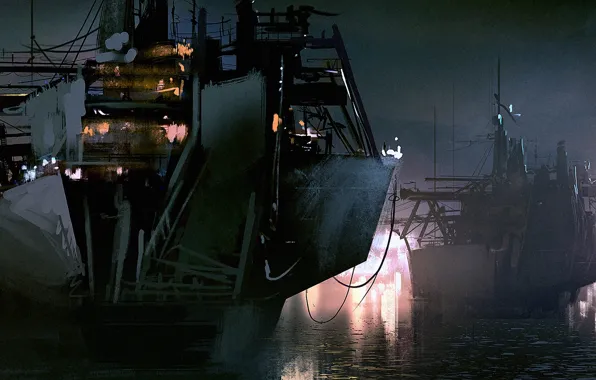 River, ship, art