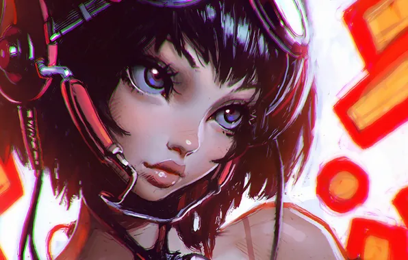 Picture eyes, look, girl, face, beauty, headphones, art