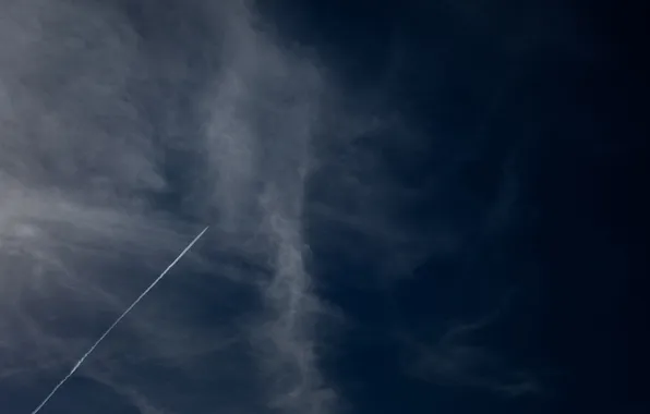 The sky, clouds, traces, strip, photo, smoke, train, cloud