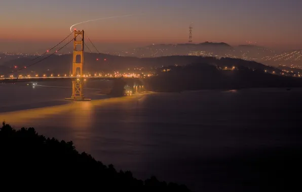 Night, bridge, the city, lights, San Francisco, Golden Gate