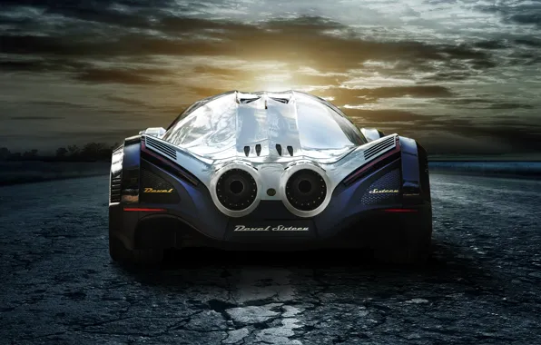 Picture hypercar, rear view, Devel Sixteen