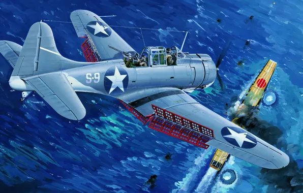 Picture bomber, war, art, airplane, painting, ww2, Douglas SBD Dauntless