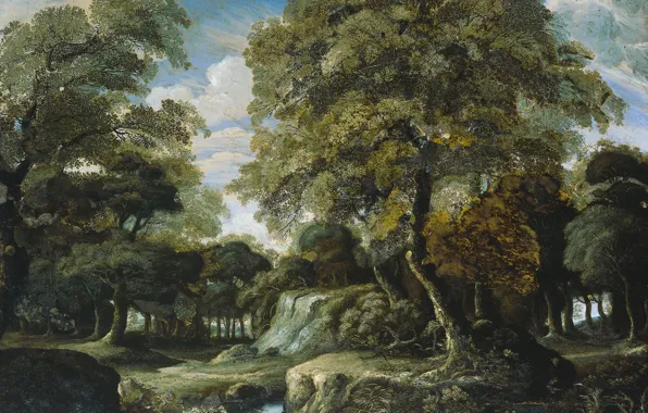 Picture forest, landscape, painting on glass, Jan van der Heyden, Jan van der Heyden, 1690